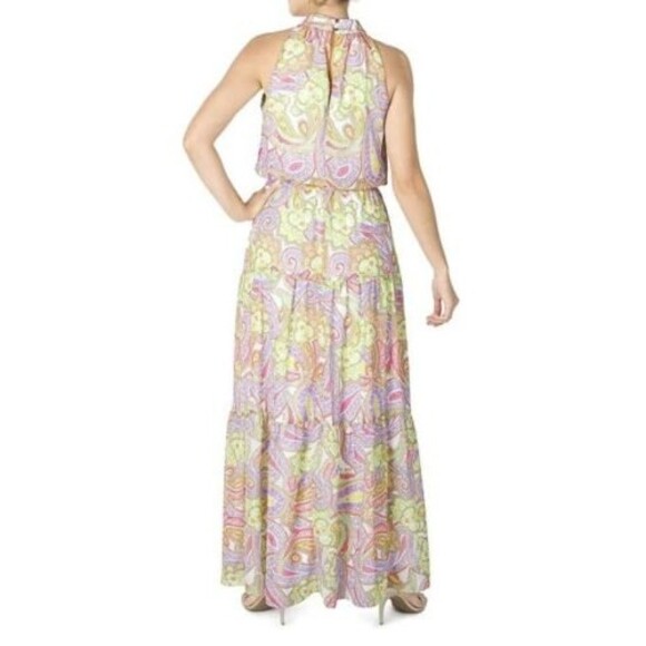 Julia Jordan Paisley Chiffon Sleeveless Belted Crepe Tiered Maxi Dress 10 NWT - Picture 2 of 11